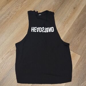 Alo Black Muscle Tank with White 'HEADSTAND' Graphic